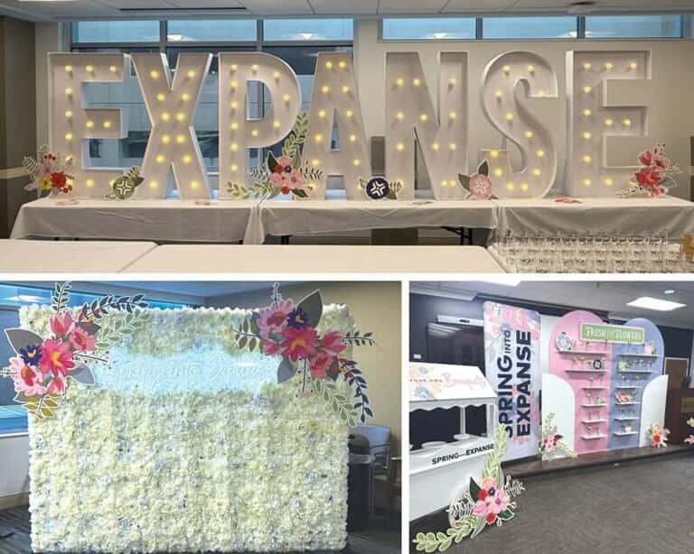 An image collage of the Expanse interior signage and decor.